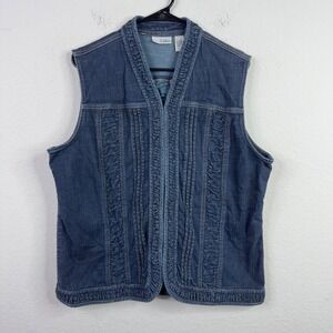 Chico's Denim Vest 3/XL Blue Jean Sleeveless Ruched Boho Western Cowgirl Cottage
